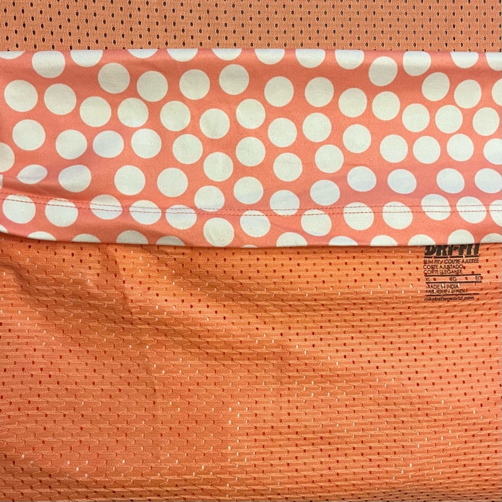 Nike Dri-Fit Racerback Tank Top-Size XL Slim Fit Orange and White Polka Dots - Picture 8 of 8